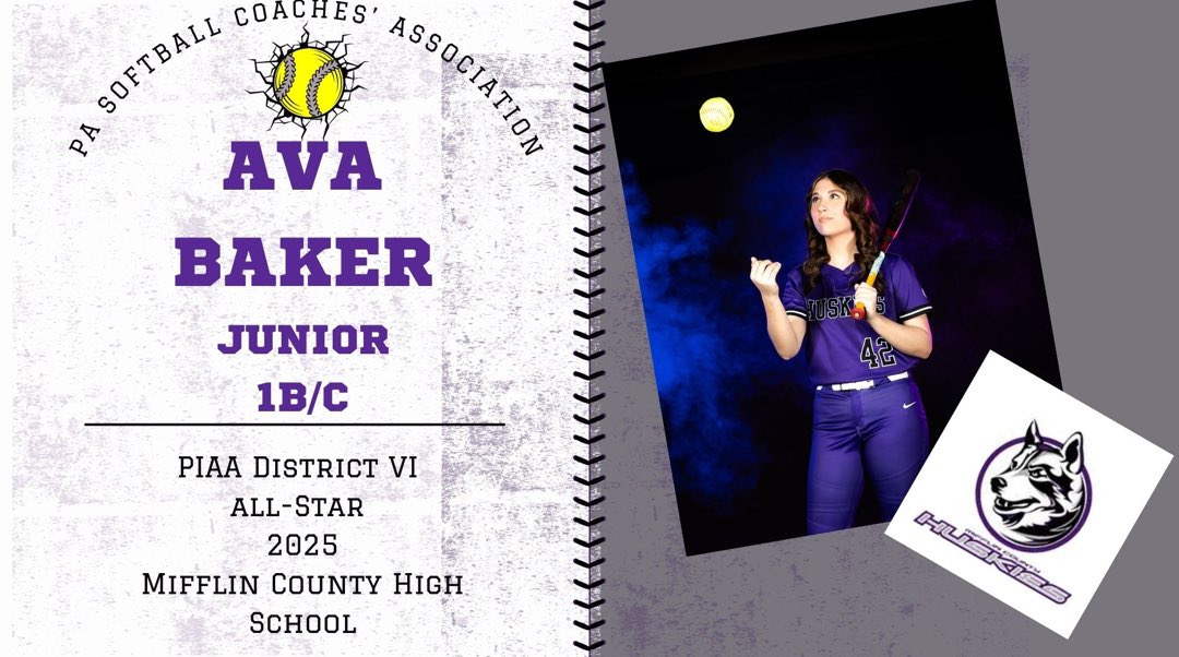 Mifflin County Huskies Softball (@mchuskysoftball) on Twitter photo Congrats to <a href="/malaina_maxwell/">Malaina Maxwell</a> and <a href="/avabaker2026/">Ava Baker 2026</a> for their selection to the D6 PA Softball Coaches’ Association All-Star list! Congrats to <a href="/malaina_maxwell/">Malaina Maxwell</a> and <a href="/avabaker2026/">Ava Baker 2026</a> for their selection to the D6 PA Softball Coaches’ Association All-Star list!