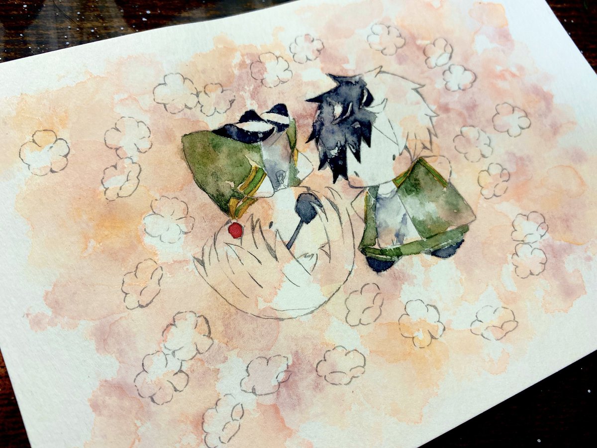 すおさく「すおさく今日は完成しないかもだけど次に描いてる下塗りが良い感じに生きて可愛い色合」|晴/作業中のイラスト