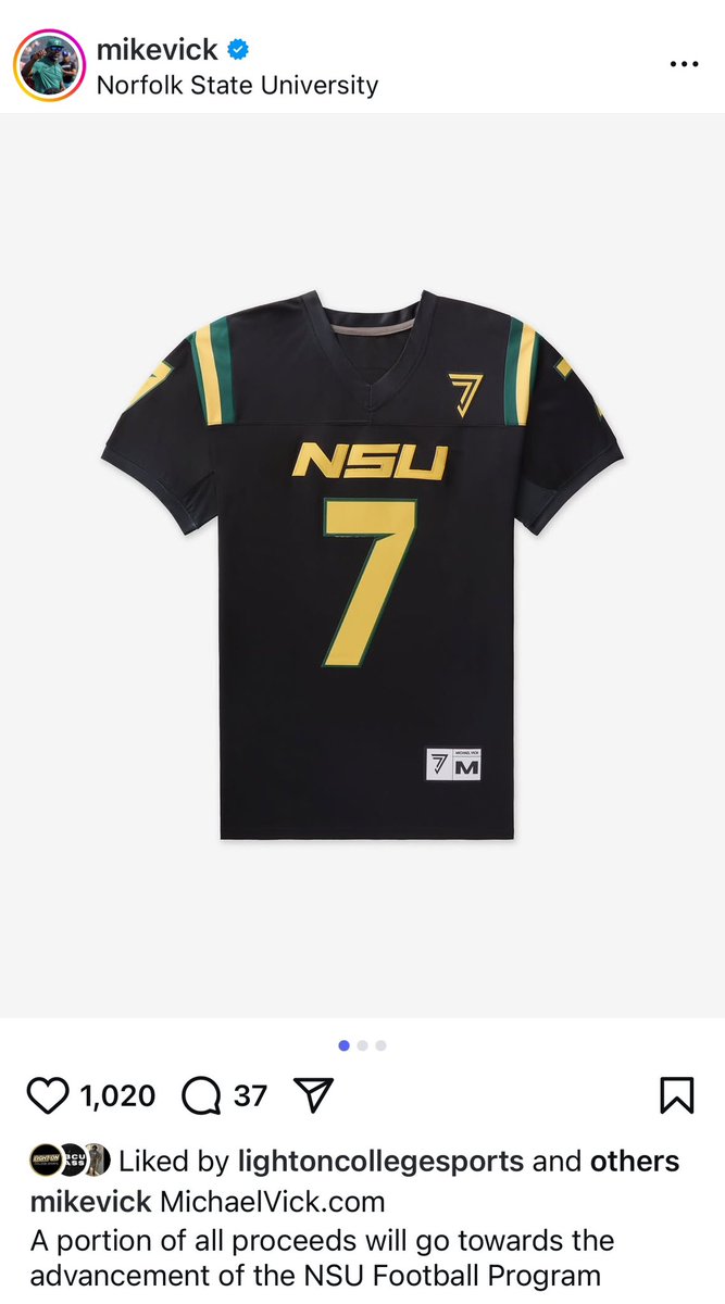 Michael Vick has announced on IG that the Norfolk State “Vick 7” jersey is available for purchase…A portion of the proceeds will go to advance their football program…#MEAC #HBCUs