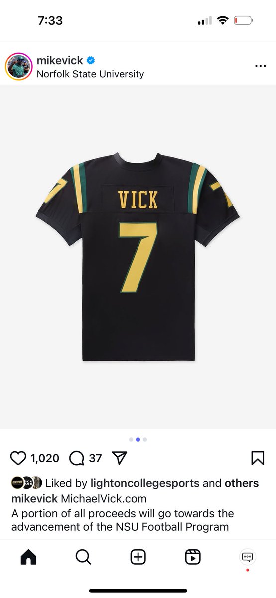 yardtalkhbcu's tweet photo. Michael Vick has announced on IG that the Norfolk State “Vick 7” jersey is available for purchase…A portion of the proceeds will go to advance their football program…#MEAC #HBCUs https://t.co/9cgYhA6nrW