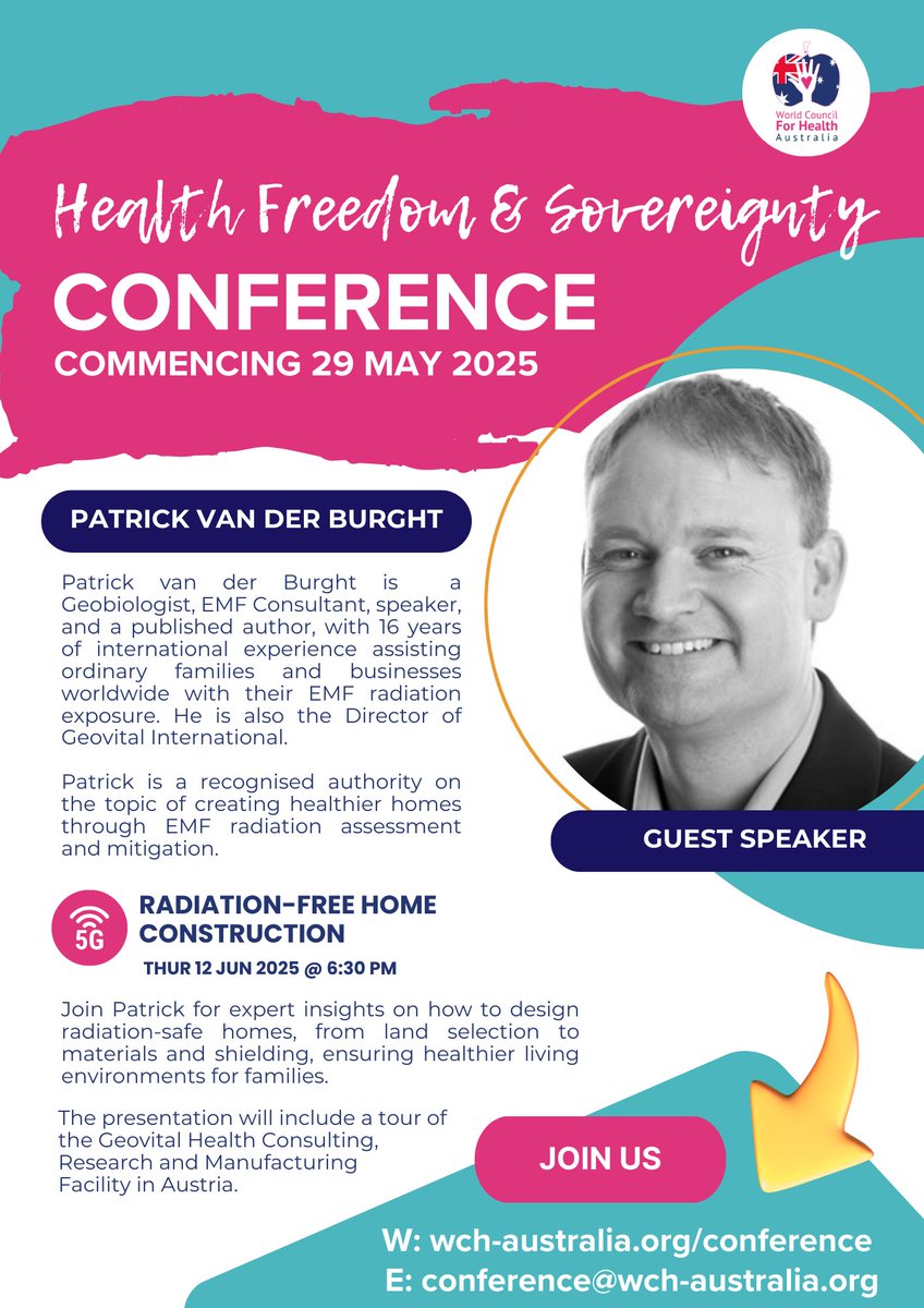 🏡🔌 Concerned about EMF radiation in your home? 
Learn how to build a radiation-free sanctuary with expert Patrick van der Burght! 

Join the Health Freedom &amp; Sovereignty Online Conference to discover practical steps for a healthier home. 🛠️💡

👉 wchaustralia.substack.com/p/from-foundat…