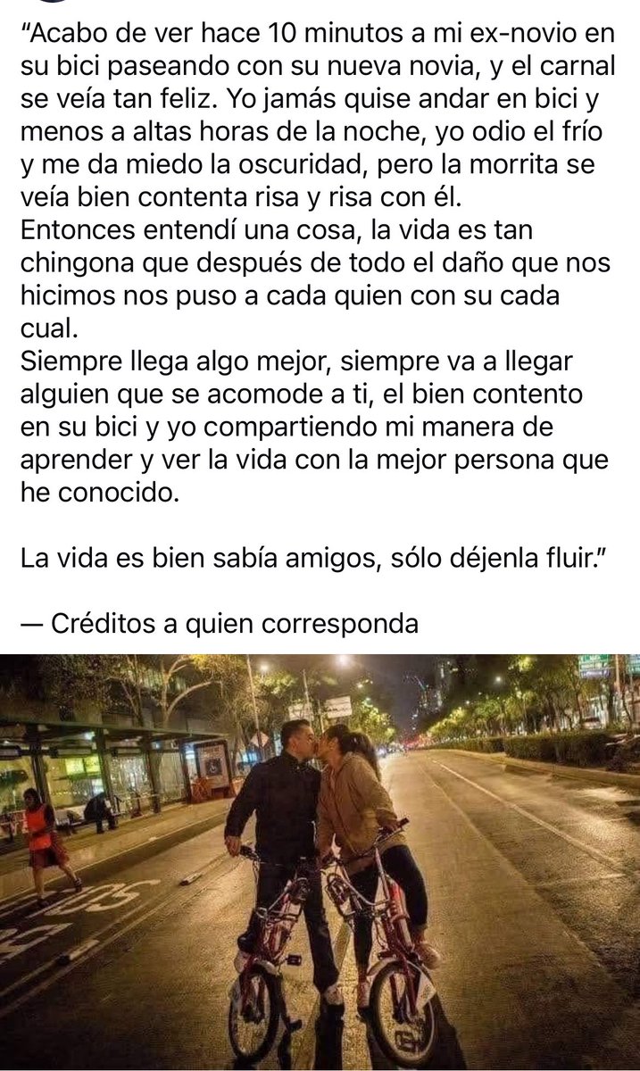 GermanRenko's tweet photo. Leí esto en redes y me encantó, y pensé: él feliz en su bici… y ella feliz sabiendo que el frío, la oscuridad y la bici no eran lo suyo. No fue la vida, fue conocerse y decidir mejor desde ahí. https://t.co/PrcdU08mZw
