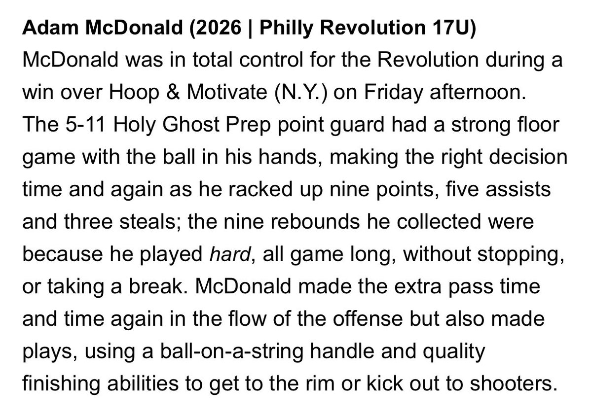 Thank you <a href="/hooplove215/">CityofBasketballLove</a> for recognizing rising senior <a href="/amcdonald2811/">Adam McDonald</a> at this weekend’s Spring Jam Fest at Spooky Nook. Adam is having a great spring and college coaches should be reaching out