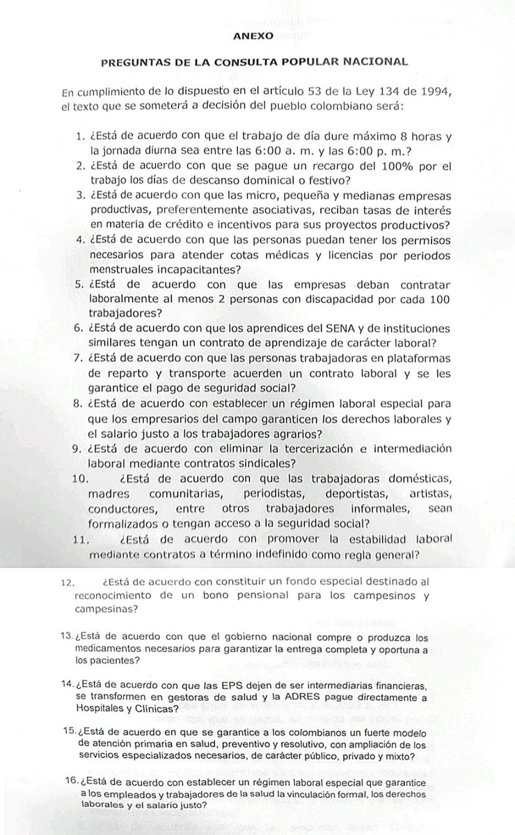 MinHacienda (@minhacienda) on Twitter photo Gobierno radicó en el <a href="/SenadoGovCo/">Senado de la República 🇨🇴</a> las 16 preguntas de la #ConsultaPopular.
Acá el texto: Gobierno radicó en el <a href="/SenadoGovCo/">Senado de la República 🇨🇴</a> las 16 preguntas de la #ConsultaPopular.
Acá el texto: