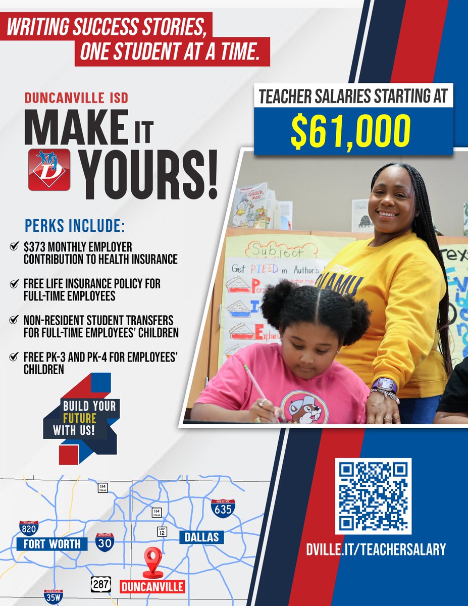 DuncanvilleISD's tweet photo. 🔔 BREAKING NEWS! 🔔

As just announced at the May Board of Trustees Meeting, our starting salaries for Teachers and Bilingual Teachers have increased.

NEW STARTING SALARIES are now $61,000 for a first-year Teacher and $65,000 for a starting Bilingual Teacher.