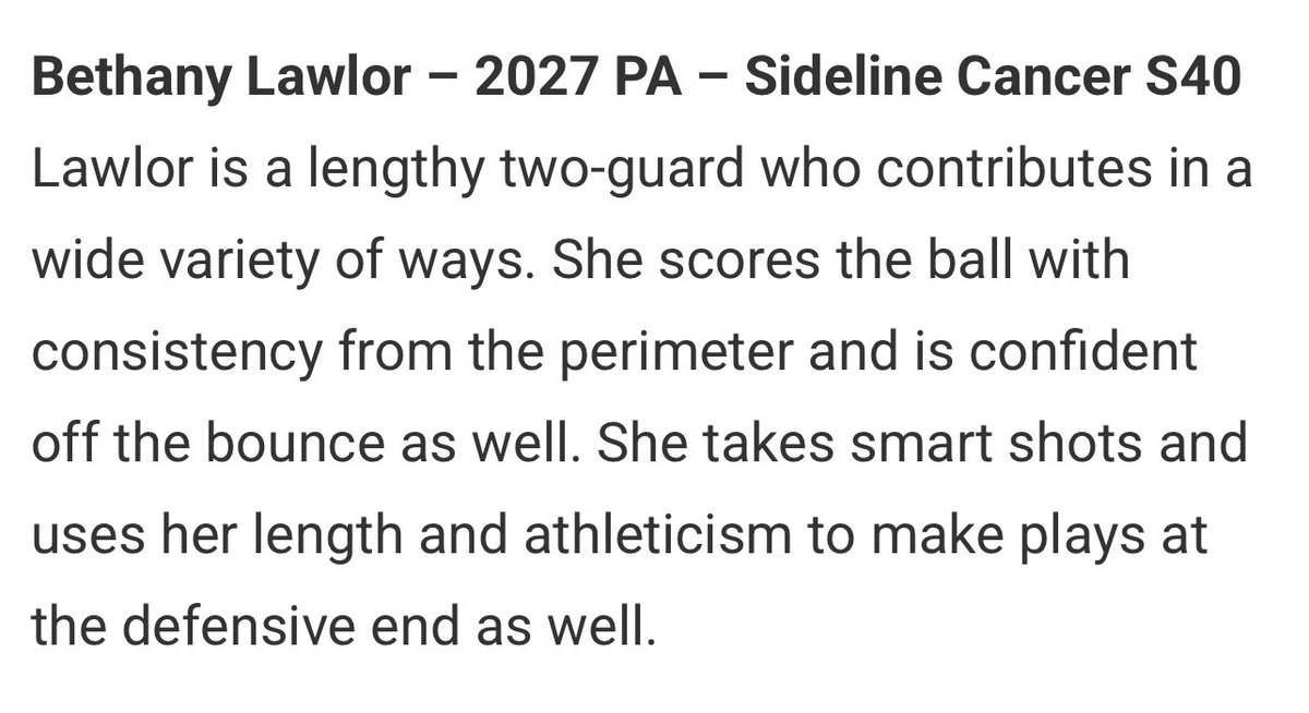 Bethany Lawlor (@bethanylawlor14) on Twitter photo Thank you for coming to watch our games this weekend and the write up! <a href="/JrAllStarBB/">Jr. All-Star Girls Basketball</a> <a href="/SelectEventsBB/">Select Events Basketball</a> <a href="/cpadynamite/">Sideline Cancer Dynamite S40</a> <a href="/sideline_cancer/">Sideline Cancer</a> Thank you for coming to watch our games this weekend and the write up! <a href="/JrAllStarBB/">Jr. All-Star Girls Basketball</a> <a href="/SelectEventsBB/">Select Events Basketball</a> <a href="/cpadynamite/">Sideline Cancer Dynamite S40</a> <a href="/sideline_cancer/">Sideline Cancer</a>