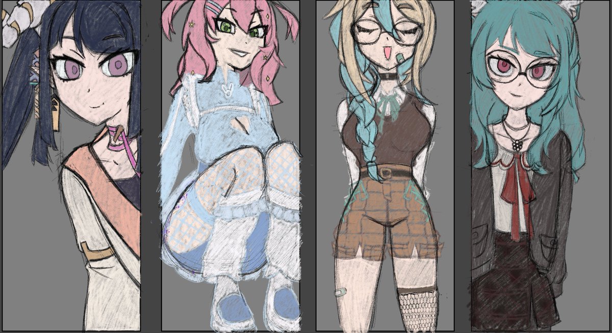 Finally got around to drawing these four, cant wait too see how far the Vivaria Virtual group can go. 

Cheers 🍻
#teenyarchives #clovercurio #DreamyArtude #naexillust #VIVARIA #ENVtubers