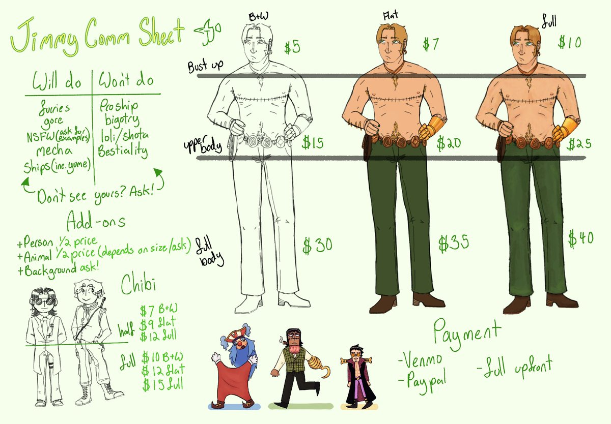Jimmybuggins's tweet image. My comm sheet!