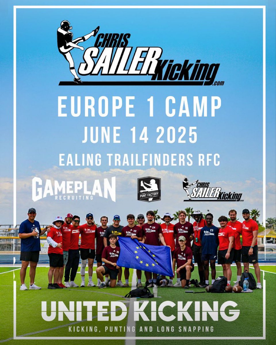 Chris Sailer Kicking is coming to Europe! 

Excited to bring 25+ years of experience to London for CSK + <a href="/UnitedKicking/">United Kicking</a> ONE! 

Get ranked with Chris Sailer Kicking and learn from the best! <a href="/GP_Recruiting/">GamePlan Recruiting</a> <a href="/ThePuntFactory/">Aaron Perez</a> #TeamSailer #PuntFactory