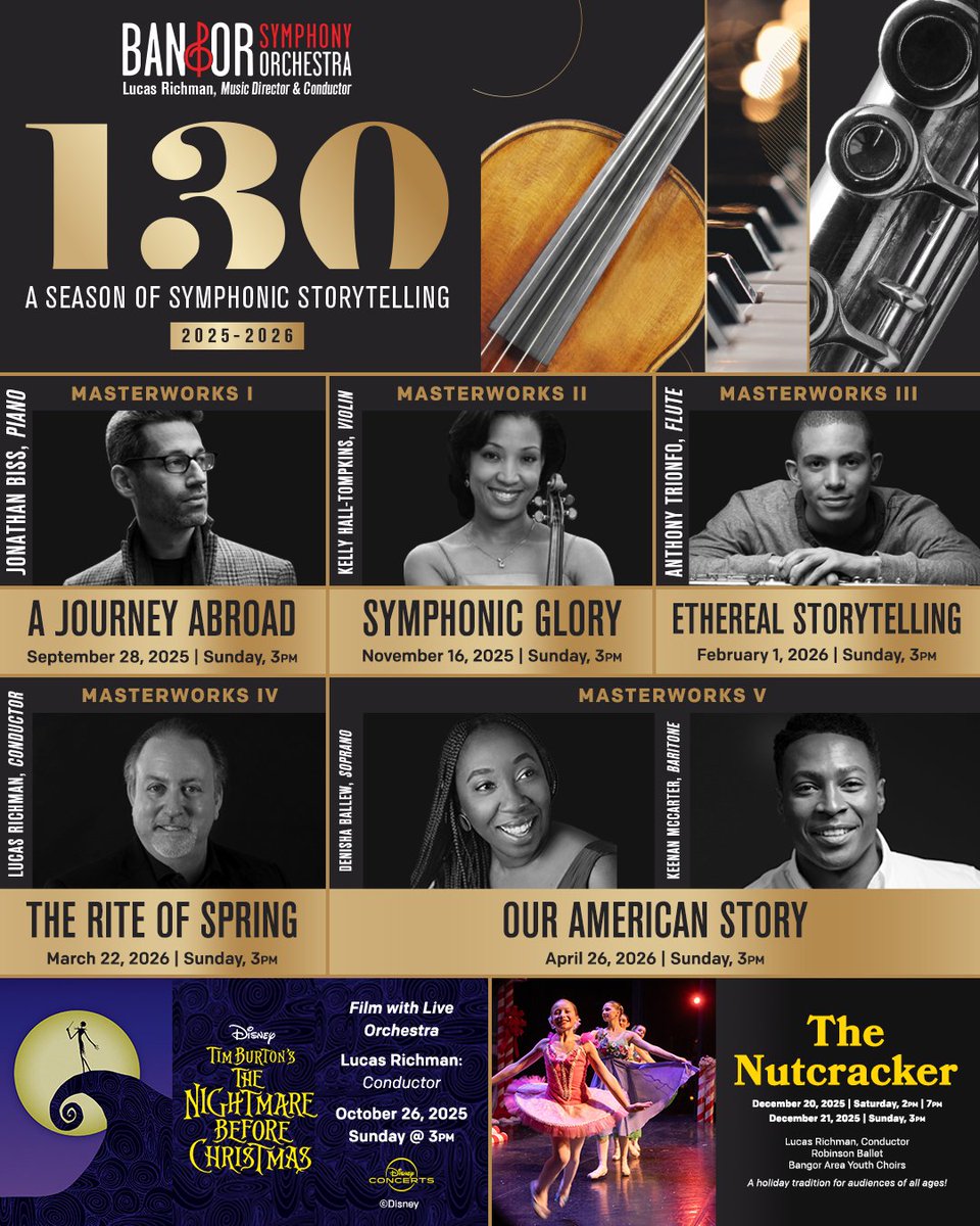 Season 130 announced! Join Music Director and Conductor Lucas Richman @lucasrichman_music and the Bangor Symphony Orchestra for "A Season of Symphonic Storytelling" - Subscription Packages are now available, and new subscribers save 40%!