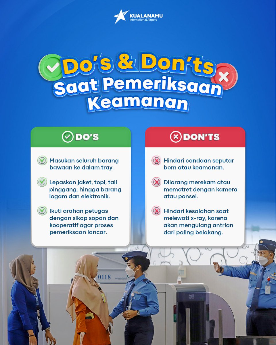 Ada nggak yang masih sering deg-degan pas melalui Security Check Point? Atau ada yang pernah disuruh ngulang antrian gara-gara masih pakai jam tangan?

#kualanamu 
#BandaraKualanamu