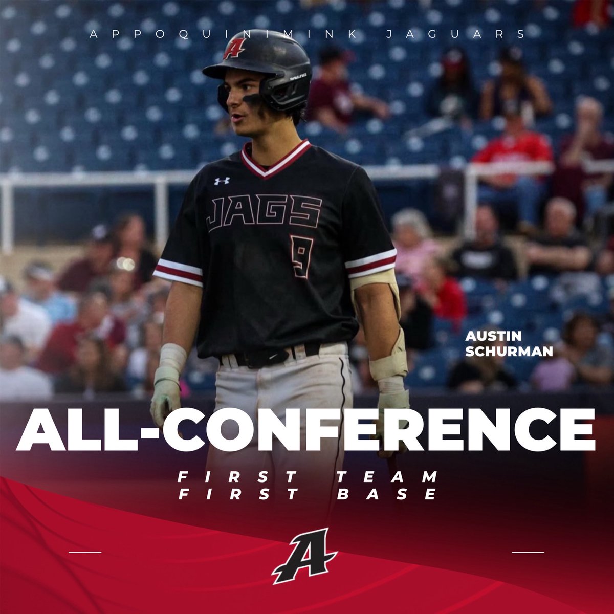 Congratulations to Senior Austin Schurman for earning First Team All Conference First Base! #GoJags