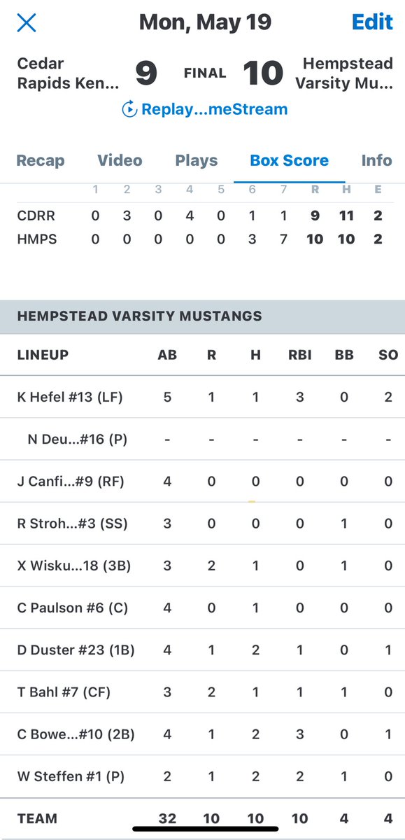 Game 1 vs Kennedy