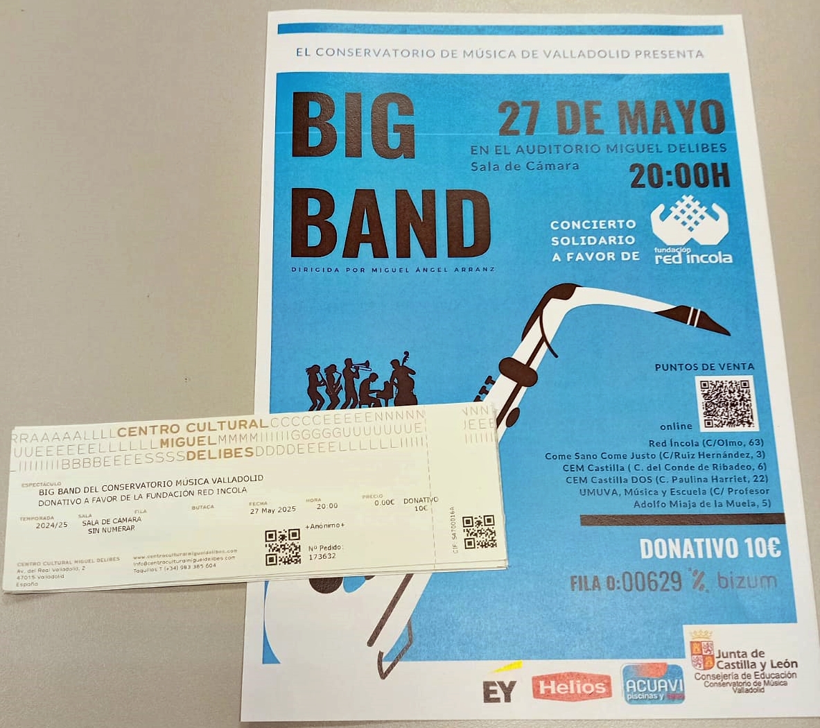 Red Incola (@redincola) on Twitter photo ¡Entradas a la venta! El 27 de mayo concierto solidario Big Band del <a href="/ConservatorioVA/">ConservatorioVALL</a> en el Auditorio Miguel Delibes a favor de Red Íncola.
Compra tu entrada donativo on line (sin comisión): entradium.com/.../concierto-…...
En el conservatorio: miércoles y jueves de 18h a 20h. ¡Entradas a la venta! El 27 de mayo concierto solidario Big Band del <a href="/ConservatorioVA/">ConservatorioVALL</a> en el Auditorio Miguel Delibes a favor de Red Íncola.
Compra tu entrada donativo on line (sin comisión): entradium.com/.../concierto-…...
En el conservatorio: miércoles y jueves de 18h a 20h.