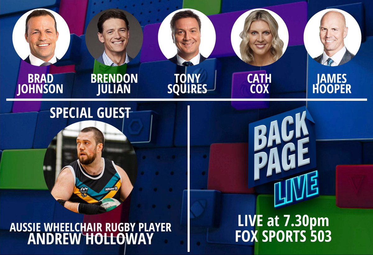 Tony Squires is joined by <a href="/CathCoxy/">Catherine Cox AM</a>, James Hooper, Brendon Julian and Brad Johnson tonight to unpack the last week in sport.

Plus, <a href="/WCRugbyAU/">Wheelchair Rugby Australia</a> player Andrew Holloway is our special guest.

📺 #TheBackPage is LIVE at 7.30pm on <a href="/FOXSportsAUS/">FOXSportsAUS</a> Ch 503 &amp; streaming via <a href="/kayosports/">Kayo Sports</a>