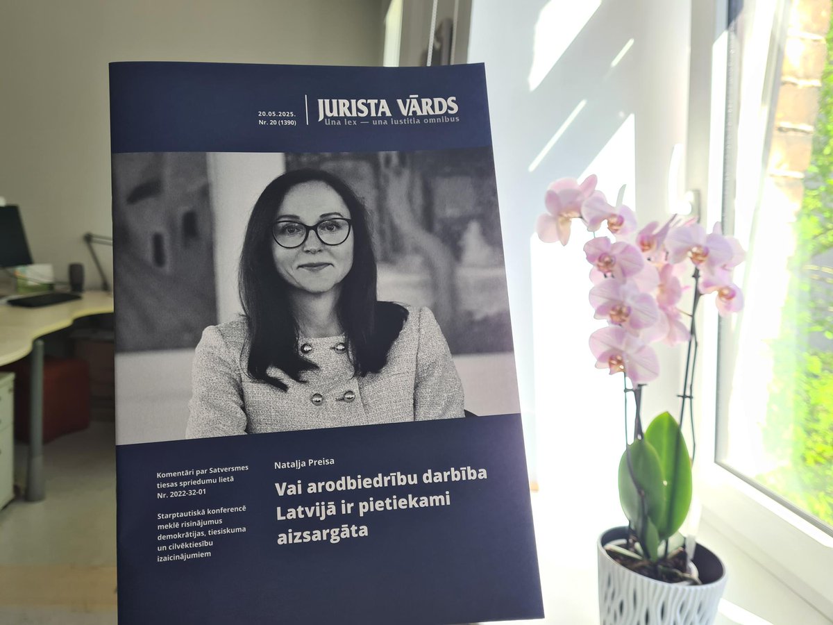 Šonedēļ žurnālā:
✅kas ir nepieciešams, lai Latvijā nodrošinātu atbilstošu arodbiedrību aizsardzību,
✅ vairāki komentāri par Satversmes tiesas spriedumu lietā Nr. 2022-32-01.
Lasi šeit: juristavards.lv/zurnals/numuri…
#Arodbiedrības #NILL