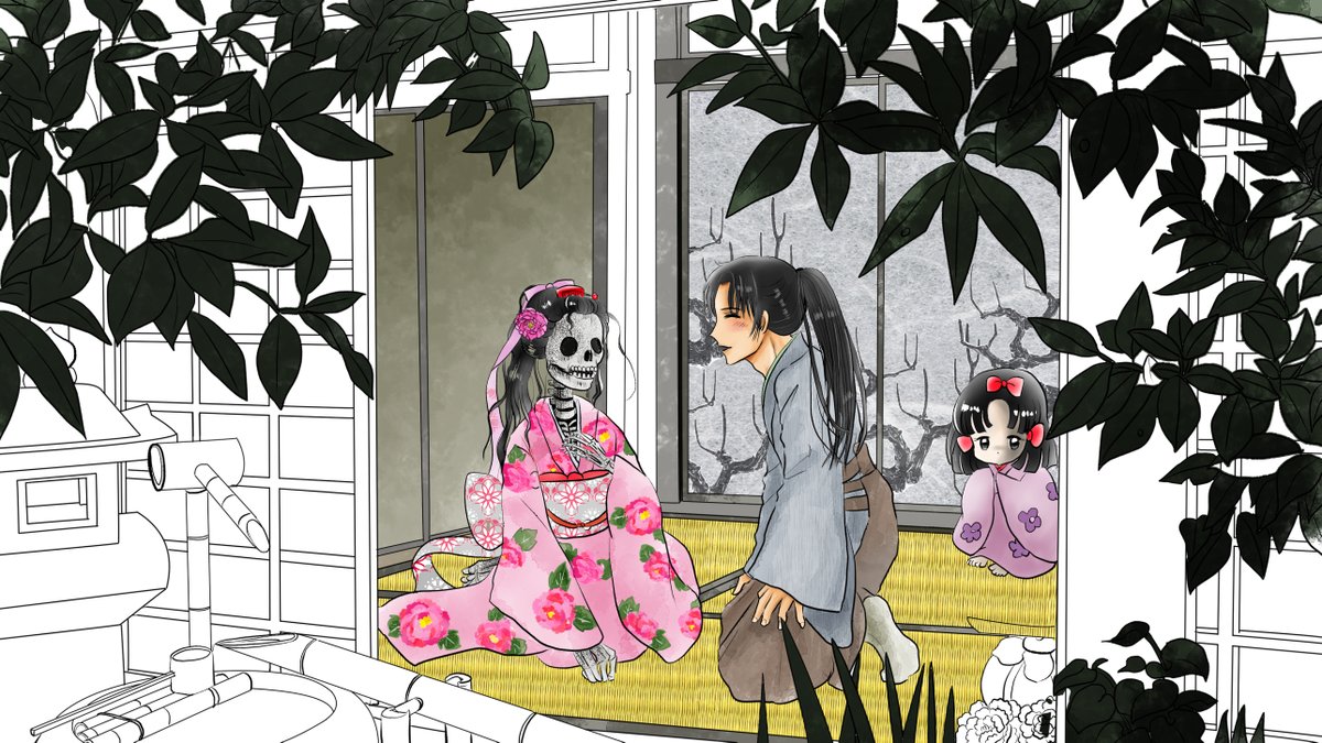 昨日描いた絵です( ゜Д゜)   
恋の魔法とおまじない732-7ペン入れ   
素材「ちびモブ会社員」文字付
福娘童話集昔話「新説牡丹灯籠」色塗り途中 
 #恋の魔法とおまじない #昔話 #イラストAC 