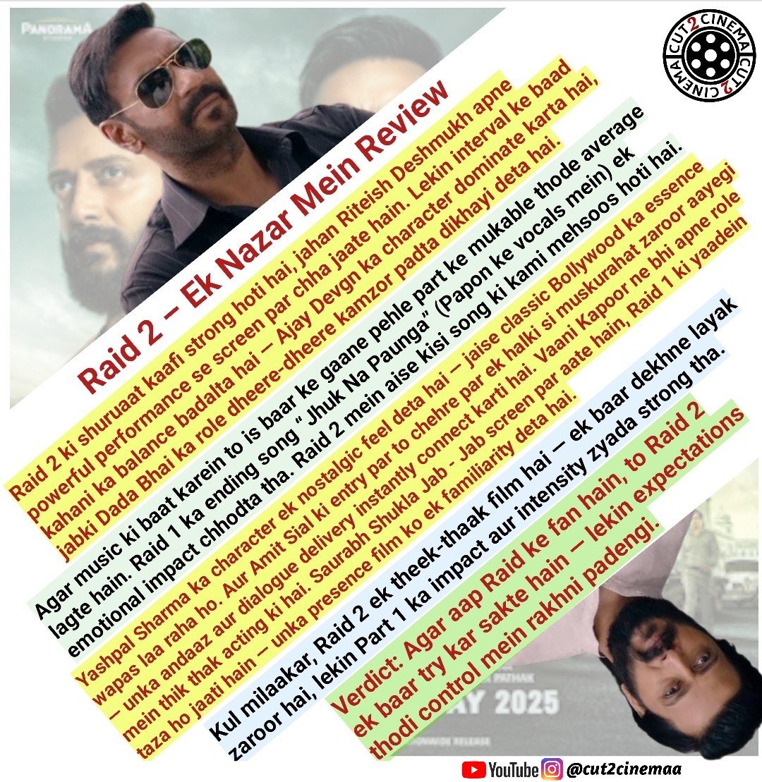 cut2cinema's tweet photo. Raid 2 Review
.
#Raid2Review #Cut2Cinema #BollywoodBuzz #MovieTalks #CinemaLovers #FilmyVibes #ActionThriller #BollywoodReview #MovieCritic #TrendingCinema #BlockbusterTalk #EntertainmentDaily #Raid2 https://t.co/LjvRyfVTPm