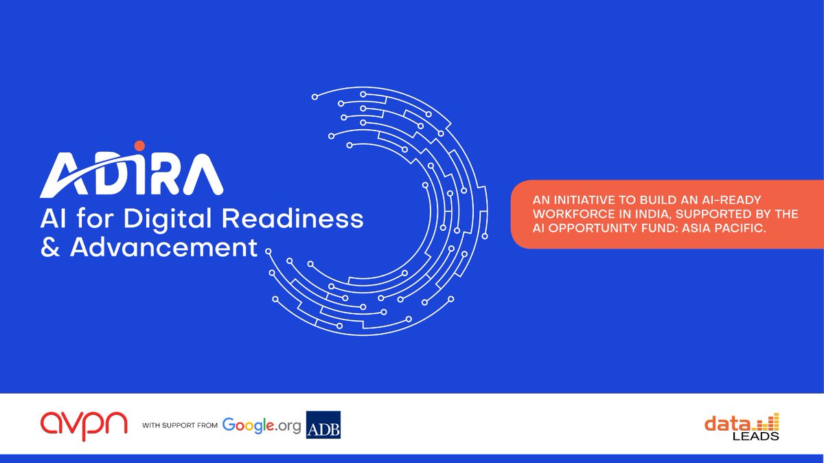 DataLEADS (@data_leads) on Twitter photo Say hello to ADiRA – AI for Digital Readiness & Advancement equiping healthcare & media professionals with AI skills for a digital future. Backed by <a href="/avpn_asia/">AVPN</a>, <a href="/Googleorg/">Google.org</a> & <a href="/ADB_HQ/">Asian Development Bank</a> via the AI Opportunity Fund: Asia Pacific.
🔗shorturl.at/qYgNc
📚dataleadsacademy.com Say hello to ADiRA – AI for Digital Readiness & Advancement equiping healthcare & media professionals with AI skills for a digital future. Backed by <a href="/avpn_asia/">AVPN</a>, <a href="/Googleorg/">Google.org</a> & <a href="/ADB_HQ/">Asian Development Bank</a> via the AI Opportunity Fund: Asia Pacific.
🔗shorturl.at/qYgNc
📚dataleadsacademy.com