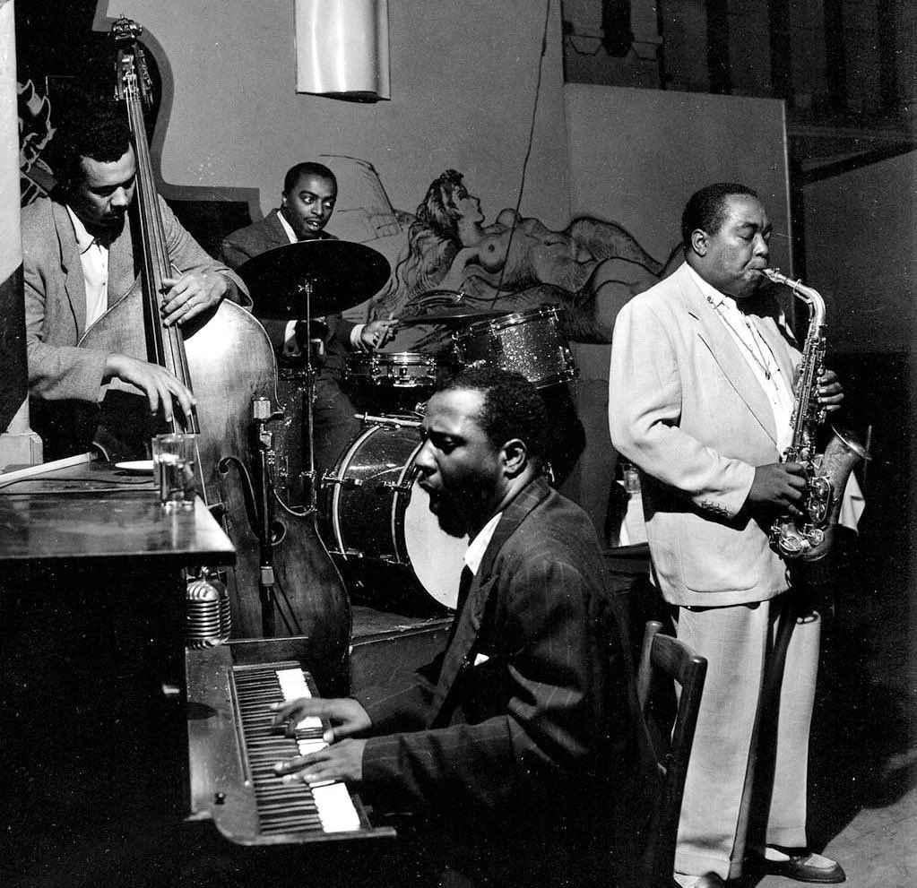 Charlie Parker, Thelonious Monk, Charles Mingus and Roy Haynes at the Open Door, New York, September 1953