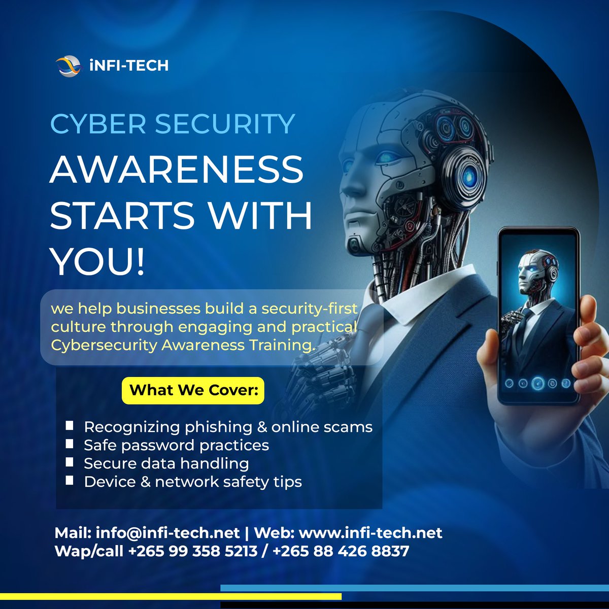 infitechmw's tweet image. At INFI-TECH, we help businesses build a security-first culture through engaging and practical Cybersecurity Awareness Training.

📩 info@infi-tech.net | 🌐 infi-tech.net
📞 +265 99 358 5213

#CyberSecurity #AwarenessTraining #InfiTech #DigitalSafety #DataProtection