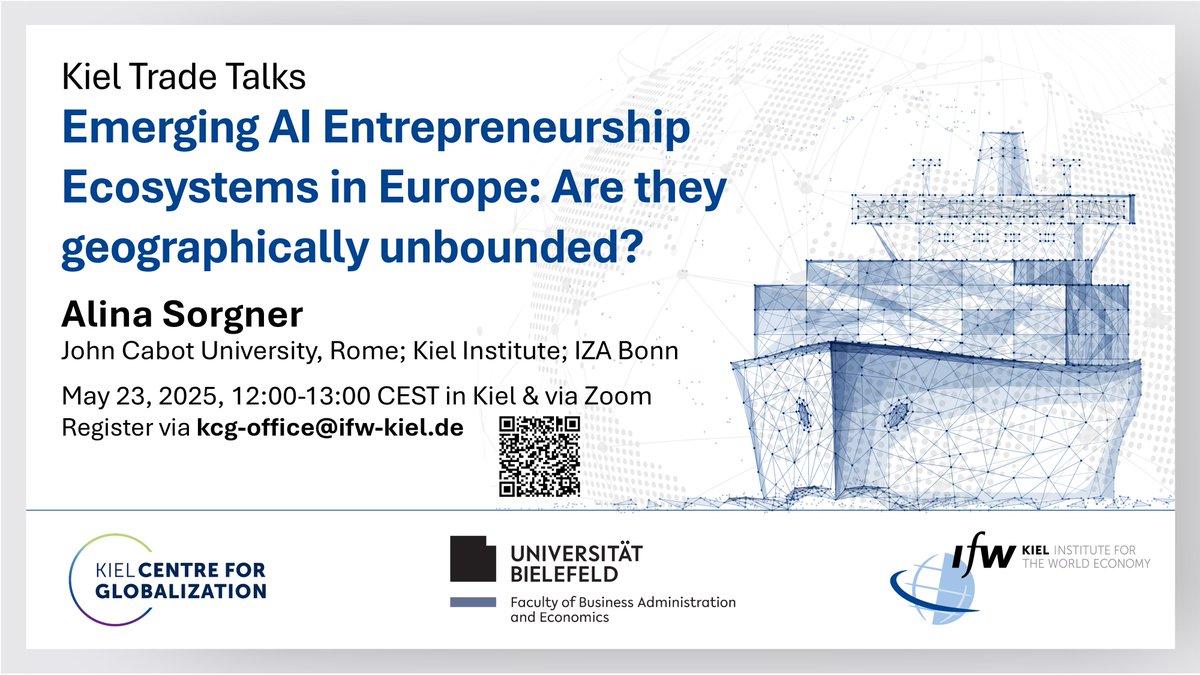 Kiel Institute (IfW Kiel) (@kielinstitute) on Twitter photo 📢 Kiel Trade Talks #8 - Alina Sorgner <a href="/JohnCabotRome/">John Cabot University</a> & Kiel Institute will present research on regional patterns of AI adoption in European firms using novel web-scraped data.
Register now, as the event is already scheduled for Friday👉 ifw-kiel.de/institute/even… 📢 Kiel Trade Talks #8 - Alina Sorgner <a href="/JohnCabotRome/">John Cabot University</a> & Kiel Institute will present research on regional patterns of AI adoption in European firms using novel web-scraped data.
Register now, as the event is already scheduled for Friday👉 ifw-kiel.de/institute/even…