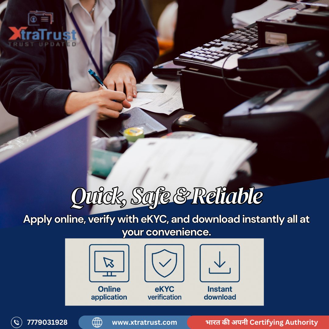 TrustXtra's tweet photo. Digitally sign with confidence.
With XtraTrust, you get:
🔐 Security
⚡ Speed
📱 Simplicity
Apply ➝ Verify ➝ Download — all at your convenience.
We’re India's very own Certifying Authority.
#DigitalSignature #TrustSimplified #XtraTrust #eKYCProcess #InstantDownload https://t.co/EEViCj2fgy