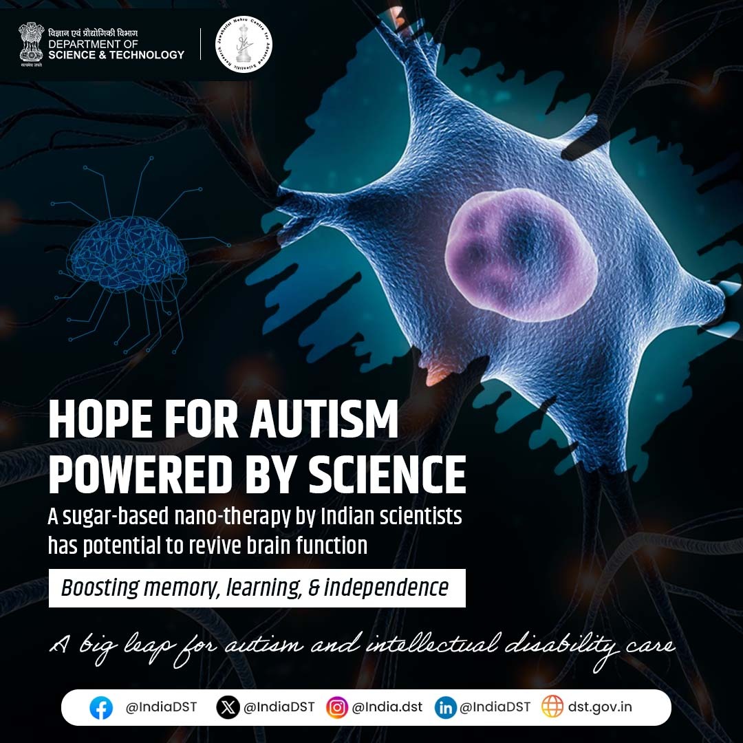 DSTIndia (@indiadst) on Twitter photo Researchers <a href="/jncasr/">JNCASR Bangalore</a> have found a potential therapy for patients suffering from #Autism / Intellectual Disability (ID) that will enable the patient to lead a life less dependent on others.
<a href="/DrJitendraSingh/">Dr Jitendra Singh</a> <a href="/karandi65/">Abhay Karandikar</a> <a href="/TapasJnc/">Tapas Kumar Kundu</a>
🔗dst.gov.in/potential-new-… Researchers <a href="/jncasr/">JNCASR Bangalore</a> have found a potential therapy for patients suffering from #Autism / Intellectual Disability (ID) that will enable the patient to lead a life less dependent on others.
<a href="/DrJitendraSingh/">Dr Jitendra Singh</a> <a href="/karandi65/">Abhay Karandikar</a> <a href="/TapasJnc/">Tapas Kumar Kundu</a>
🔗dst.gov.in/potential-new-…