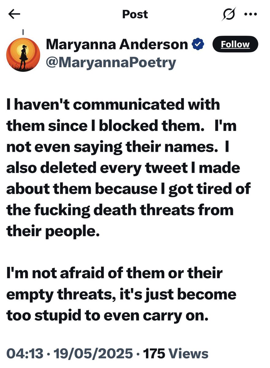 The final thread in the saga.  

I believe we have gotten to the FO section of our story where the antagonist has realized that perhaps actions online do have real life consequences.  

1/