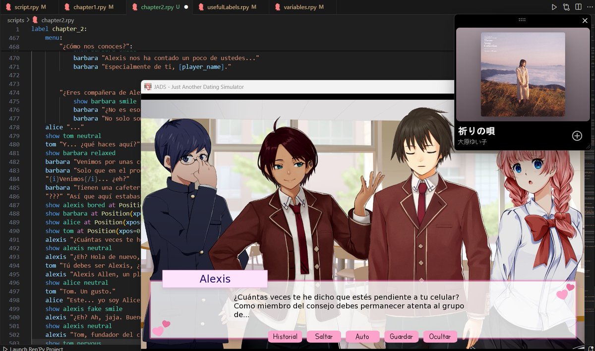 dev_shiza's tweet image. Hoy también he avanzando otro poco a la trama de #JADS (escuchar mi playlist de openings y endings me ha inspirado jaja). Esperen noticias pronto... #indiedev #indiegame