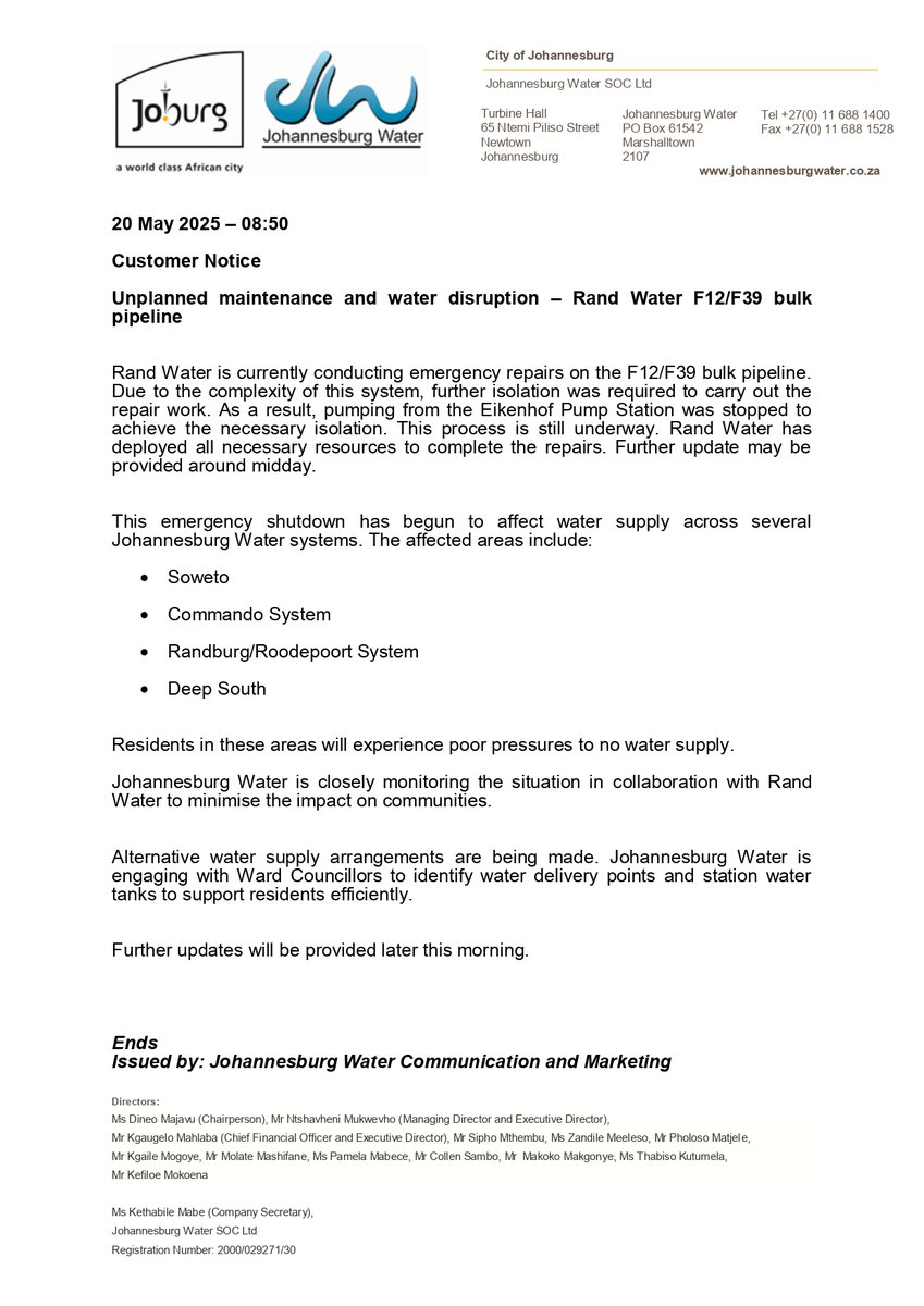 Johannesburg Water tweet media