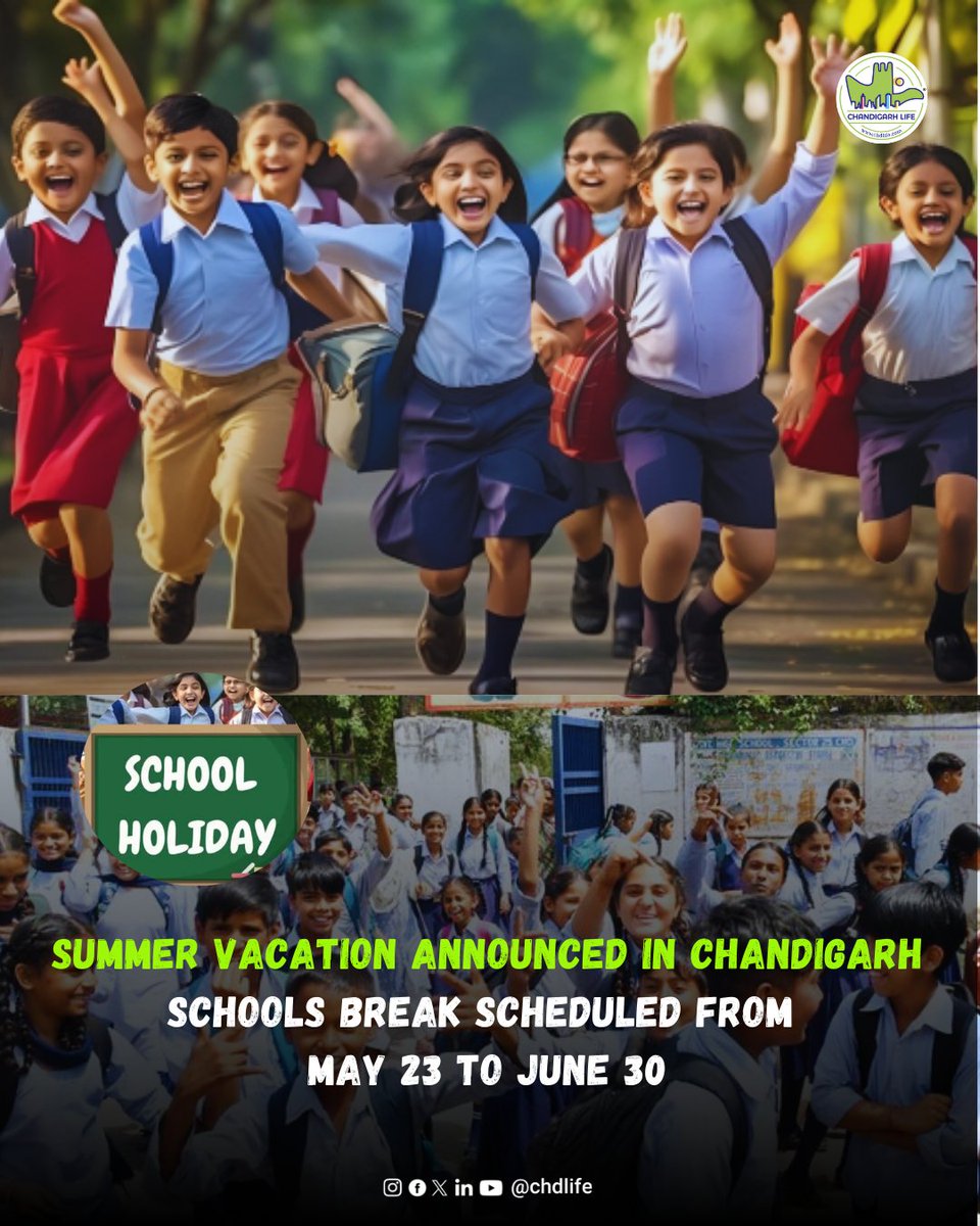 Chandigarh Schools to Close for Summer Break from May 23
Due to the ongoing heatwave, all government schools in Chandigarh will remain shut from May 23 to June 30, 2025.

#ChandigarhSchools #SummerVacation #HeatwaveAlert #SchoolHolidays #ChdlifeNews