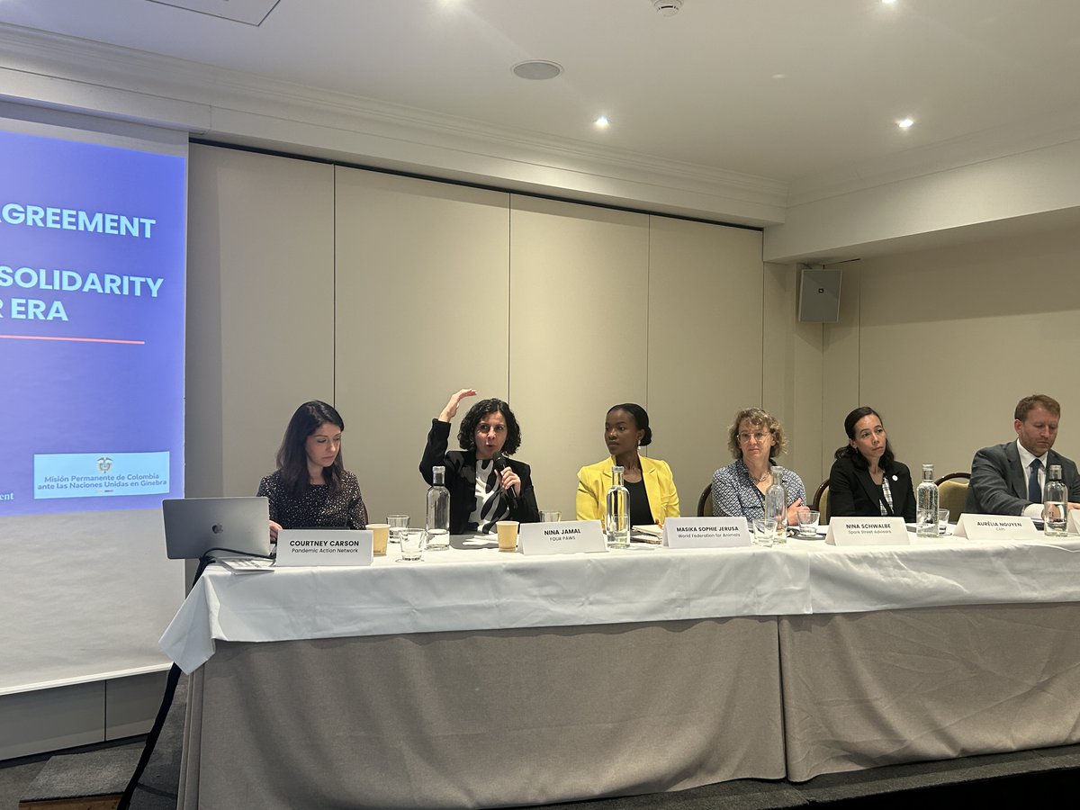 PandemicAction's tweet image. "The #PandemicAgreement isn't perfect but has essential building blocks: pathogen data sharing, prevention at source, community collaboration..." says @fourpawsint's @ninajamal10. "For the first time, prevention is legally binding. We’re moving toward preventing pandemics” #WHA78