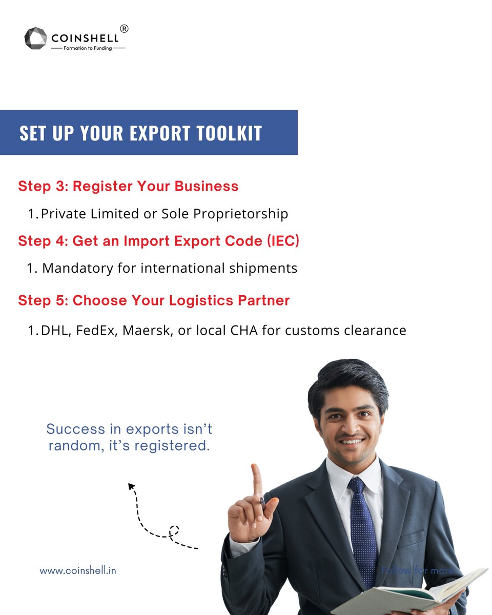 CoinShell's tweet photo. Small business. Big market.

Want to take your product global? 🌍

@CoinShell makes exports easy from choosing your niche to setting up compliance and logistics.

Build in India. Sell to the world.

Follow @CoinShell for startup-savvy export tips.

#coinshell #madeinindia https://t.co/C7cFz0ogdE