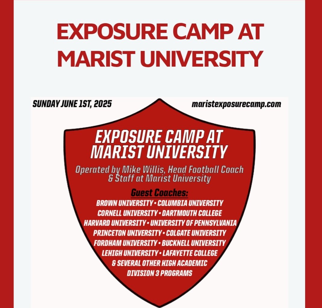 I would like to  announce that I will be at the Marist Exposure Camp in New York on June 1st!
<a href="/conner14hayes/">Conner</a>
<a href="/CoachRenoYale/">Tony Reno</a> 
<a href="/Coach_Joel_Lamb/">Joel Lamb</a>
<a href="/Bigstef72/">Stefon Wheeler</a> 
<a href="/CoachStraley/">Owen Straley</a> 
<a href="/coachehenderson/">EJ Henderson</a> 
<a href="/CoachEMorrissey/">Eddy Morrissey</a> 
<a href="/coachkeithclark/">Keith Clark</a> 
<a href="/Sean_Reeder/">Sean Reeder</a> 
<a href="/John_P_OConnor/">Coach John O'Connor</a> 
<a href="/DFOwen_/">Owen Hartman</a> 
<a href="/coach_ru/">Rick Ulrich</a>