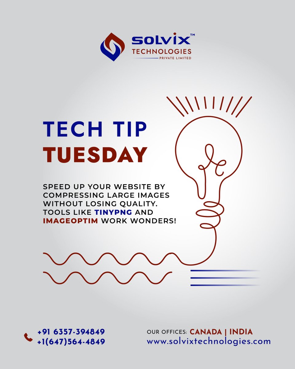 SolvixTech's tweet image. 🛠️ Try TinyPNG or ImageOptim to compress large visuals and speed up loading times—your users (and Google) will thank you!

📩 sales@solvixtechnologies.com
🌐 solvixtechnologies.com
📞 +91 6357-394849 | +1 (647) 564-4849

#TechTipTuesday #TinyPNG #ImageOptim #SolvixTech