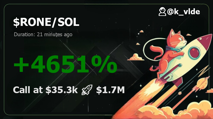 k_vlde's tweet image. 📣💯🚨 RoneDotCom | $RONE - TREDNING IN SOLANA!

4wXZ7XTMUzDbTftNZZaGhG1oxg2T2JsLDNMrpFjKpump

#RONE 47.5x  💹 $35.3k  🚀  $1.7M and FOMO is REAL! 😱🚨

🤑 ALERTS at: t.me/MemesDontLies/…

#MemecoinMagic #Crypto #SolanaNFTs #ToTheMoon