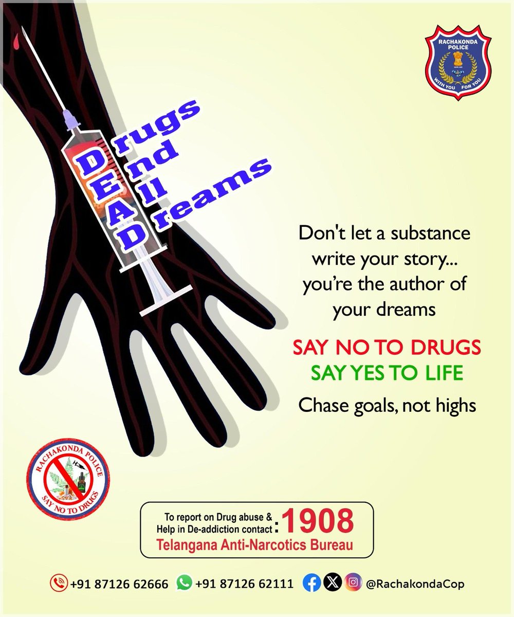 #TodaysThemePoster

💉 Drugs Kill Dreams.
Don’t let a substance dictate your destiny.
 You are the author of your life story.
🚫 SAY NO TO DRUGS
✅ SAY YES TO LIFE
🎯 Chase goals, not highs.
Let’s build a drug-free society together!