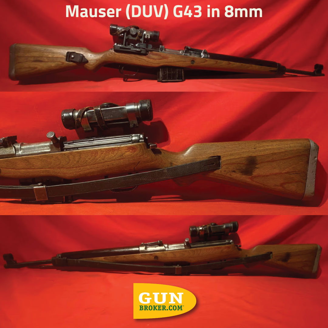 GunBroker's tweet image. 🪖 It’s #MilSurpMonday — check out this Mauser (DUV) G43 in 8mm

WWII-era German semi-auto with serious collector appeal 👀
👉 gunbroker.com/item/1104897612

#MilitarySurplus #GunCollectors #GunsDaily