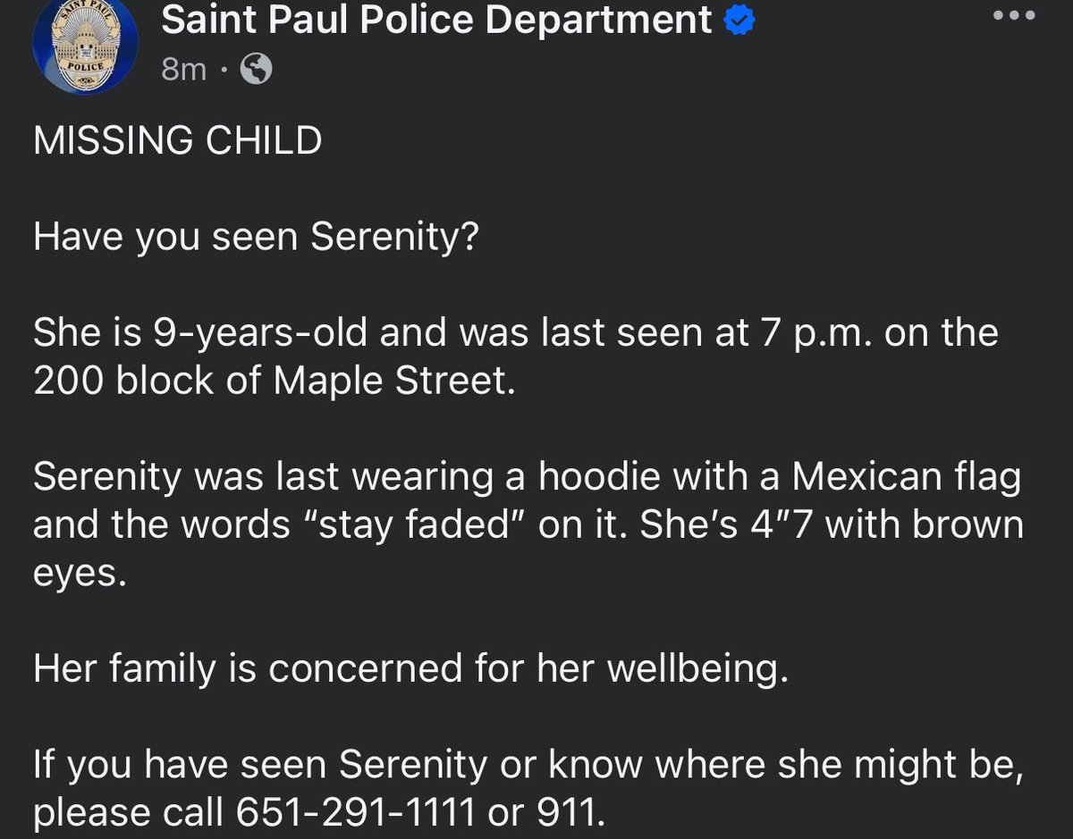 Missing child in Saint Paul