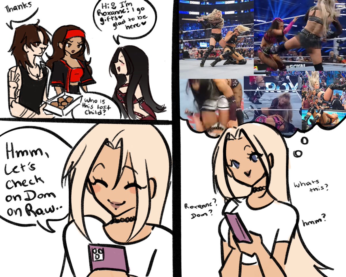 Quick silly #WWERaw  doodles with <a href="/DomMysterio35/">Dominik</a> <a href="/RaquelWWE/">Raquel</a> <a href="/roxanne_wwe/">roxanne</a> and <a href="/YaOnlyLivvOnce/">LIV Morgan</a> …. 😱👀