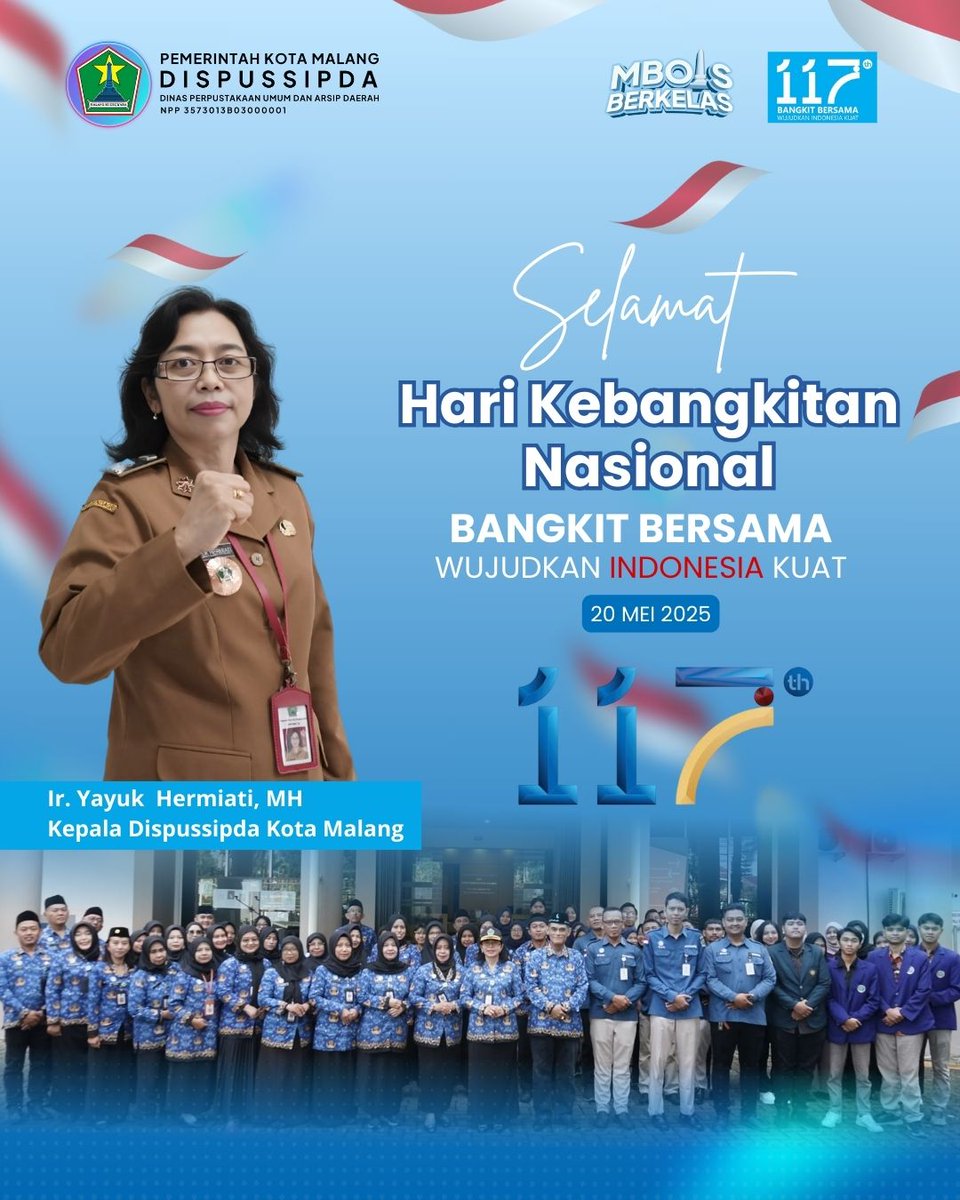 perpusmalang's tweet photo. Dirgahayu Hari Kebangkitan Nasional 2025!
Bangkit Bersama, Maju Bersama, Untuk Indonesia Hebat!

#perpusmalang 
#pemkotmalang 
#nawakngalam 
#harikebangkitannasional https://t.co/UfspBf85qF