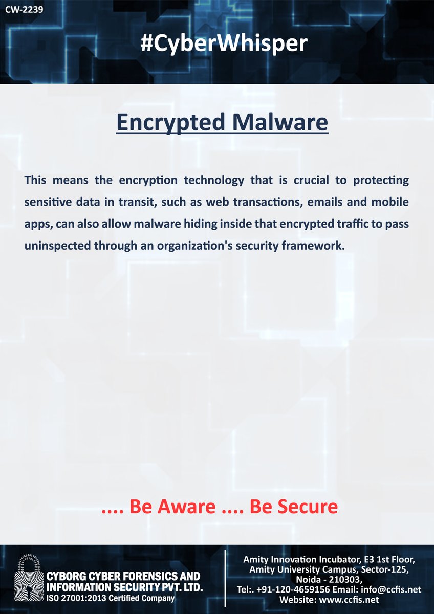 ccfis's tweet photo. #CyberWhisper #CyberSecurity #EncryptedMalware https://t.co/J2EMAKS4Tb