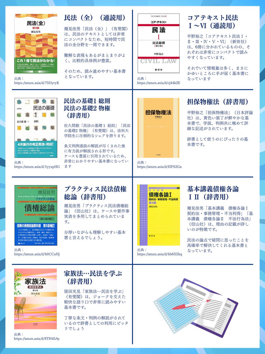 司法試験・予備試験】 民法のおすすめ基本書 7選 ＼ ↓ ↓ ↓