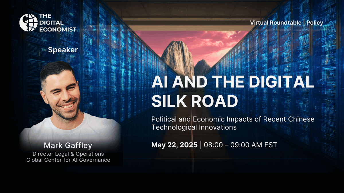 Global Center on AI Governance (@gcg_ai) on Twitter photo How are China’s socio-technical strategies like the Digital Silk Road transforming the future of AI?
Our Legal & Operations Director <a href="/MarkRGaffley/">Mark Richard Gaffley</a> joins the <a href="/econ_digital/">The Digital Economist</a> roundtable to explore the political & economic impacts of China’s AI innovations
🔗 thedigitaleconomist.typeform.com/AI-SilkRoad?ty… How are China’s socio-technical strategies like the Digital Silk Road transforming the future of AI?
Our Legal & Operations Director <a href="/MarkRGaffley/">Mark Richard Gaffley</a> joins the <a href="/econ_digital/">The Digital Economist</a> roundtable to explore the political & economic impacts of China’s AI innovations
🔗 thedigitaleconomist.typeform.com/AI-SilkRoad?ty…