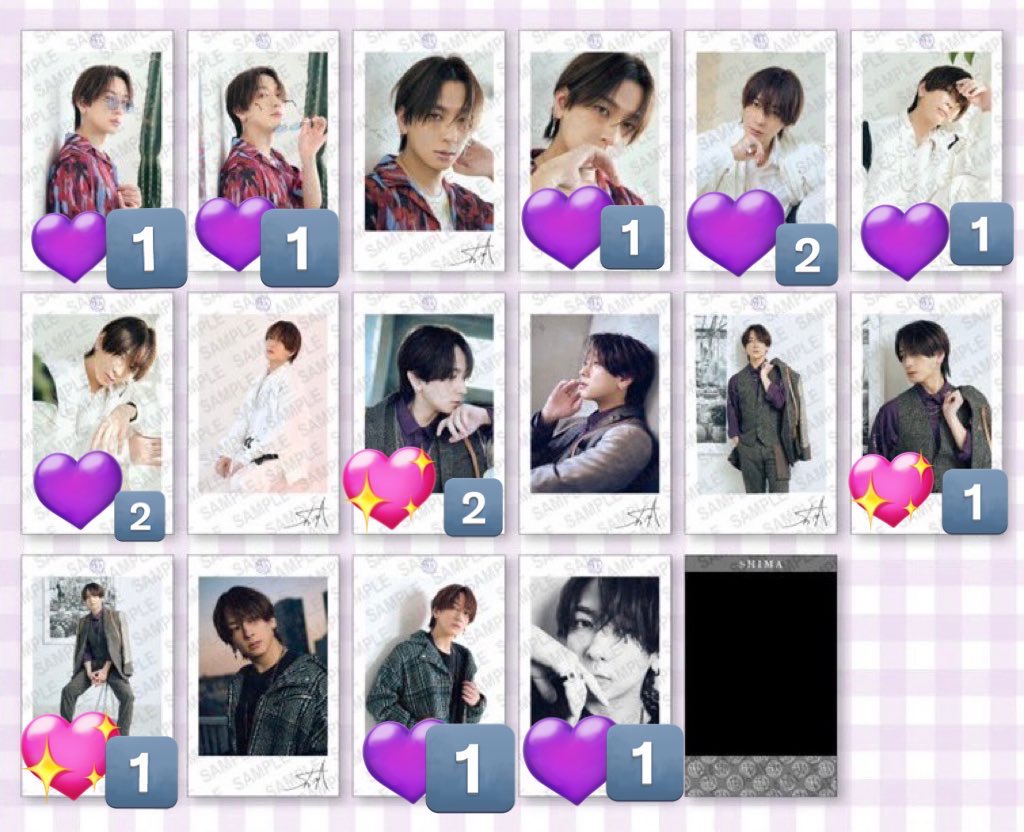 Rese1100's tweet photo. 【志麻 チェキ ミニフォトカード 交換】※周辺B済

譲││ 💜
求││ 💖

郵送>>大阪（梅田）、夏ツ大阪での手渡し希望

 #浦島坂田船グッズ   #浦島坂田船グッズ交換   #志麻チェキ  #志麻グッズ https://t.co/4f0XdqsMnD