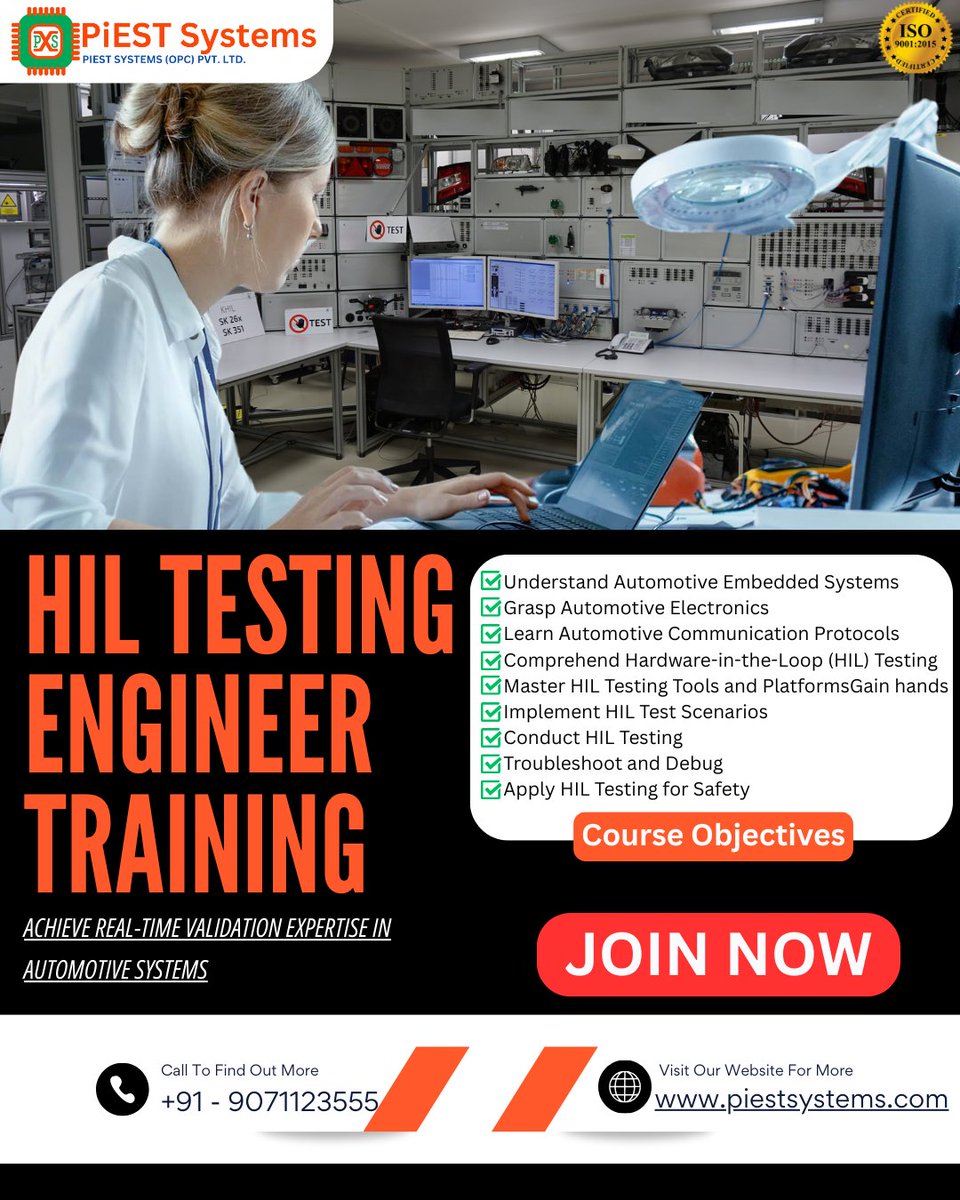 piestsystems's tweet photo. HIL Testing Engineer Training
๐ +91-9071123555
๐ https://t.co/oSnvIrb97C
๐ง info@piestsystems.com
๐ ISO 9001:2015 Certified | Practical. Placement-Focused. Proven.
#HILTesting #AutomotiveTesting #HILTraining #HardwareInTheLoop #EmbeddedSystems
#ECUTesting https://t.co/zeSlnk1ZyC