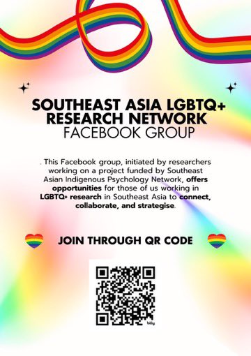 📣 Are you a researcher focused on LGBTQ+ issues in #SoutheastAsia?

Join the Southeast Asia LGBTQ+ Research Network FB group!
👥 Connect, collaborate &amp; build community
🔗 lnkd.in/gsgHT_yd
📅 Symposium in July—stay tuned!

#LGBTQResearch #SoutheastAsia #QueerResearch