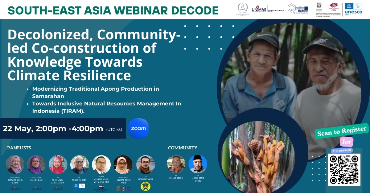 Adaptation Research Alliance (ARA) (@adapt_alliance) on Twitter photo 🔔Webinar Reminder | Decolonized, Community-led Co-construction of Knowledge towards Climate Resilience
📅 22 May 2025
🕑 2:00 – 4:00 PM (GMT+8)
🔗Register: bit.ly/4j6pmrt
This event is hosted by the <a href="/UNESCOchairCBR/">UNESCO Chair in CBR & Social Responsibility of HE</a> under the DECODE project. 🔔Webinar Reminder | Decolonized, Community-led Co-construction of Knowledge towards Climate Resilience
📅 22 May 2025
🕑 2:00 – 4:00 PM (GMT+8)
🔗Register: bit.ly/4j6pmrt
This event is hosted by the <a href="/UNESCOchairCBR/">UNESCO Chair in CBR & Social Responsibility of HE</a> under the DECODE project.