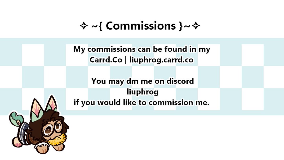 LiuPhrog's tweet image. 🐸🪷⊹˚₊ { LiuPhrog Information } ₊˚⊹🪷🐸
You can call me Liu or Phroggy
Below you can find information about my art permissions, commission status, and intrests.
Commissions Document : docs.google.com/document/d/1_e…
Straw Page: liuphroggy.straw.page
OC Alt @LiuPhroggy